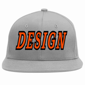 Custom Gray Orange-Black Flat Eaves Sport Baseball Cap Design for Men/Women/Youth