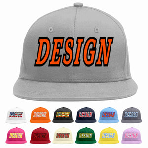 Custom Gray Orange-Black Flat Eaves Sport Baseball Cap Design for Men/Women/Youth