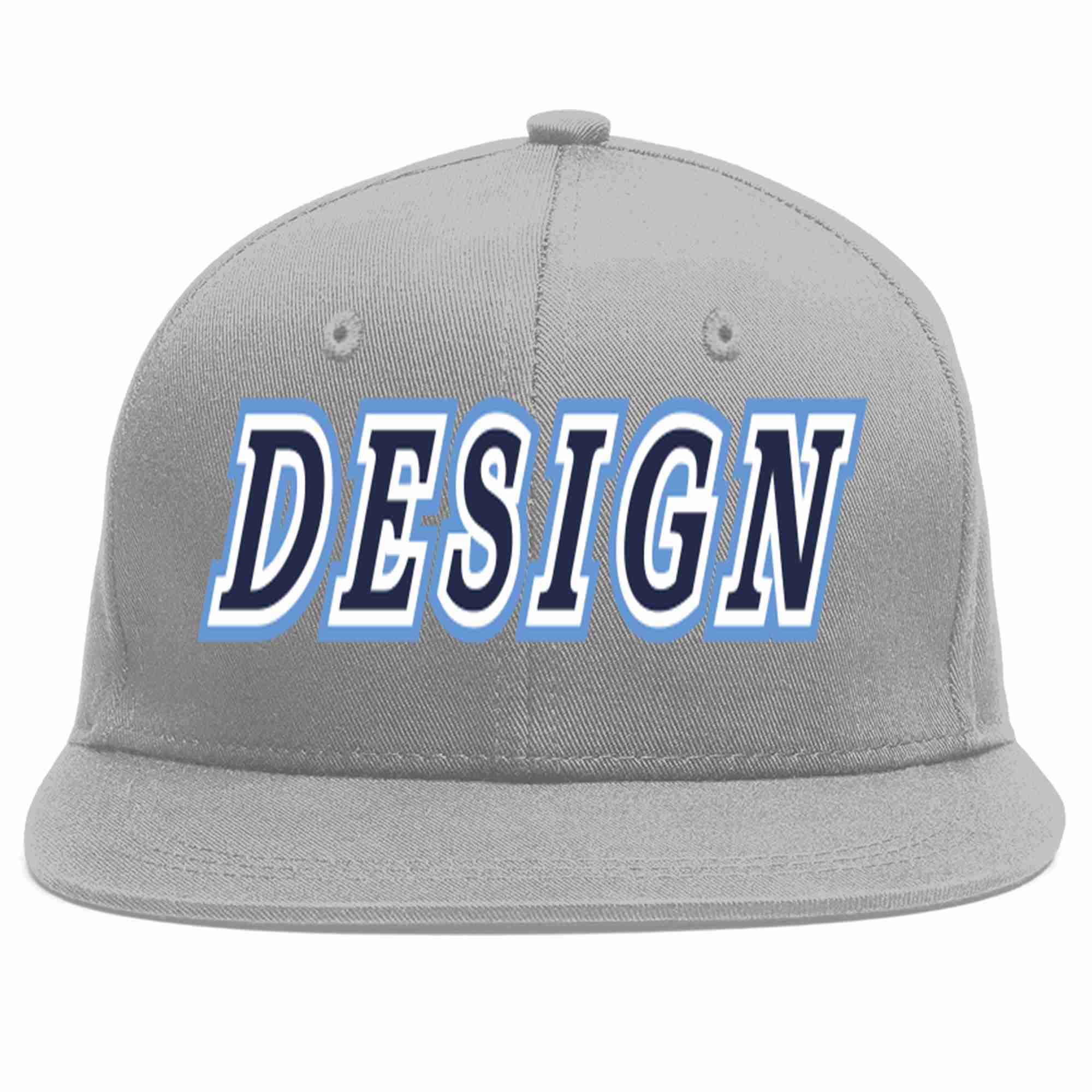 Custom Gray Navy-White Flat Eaves Sport Baseball Cap Design for Men/Women/Youth