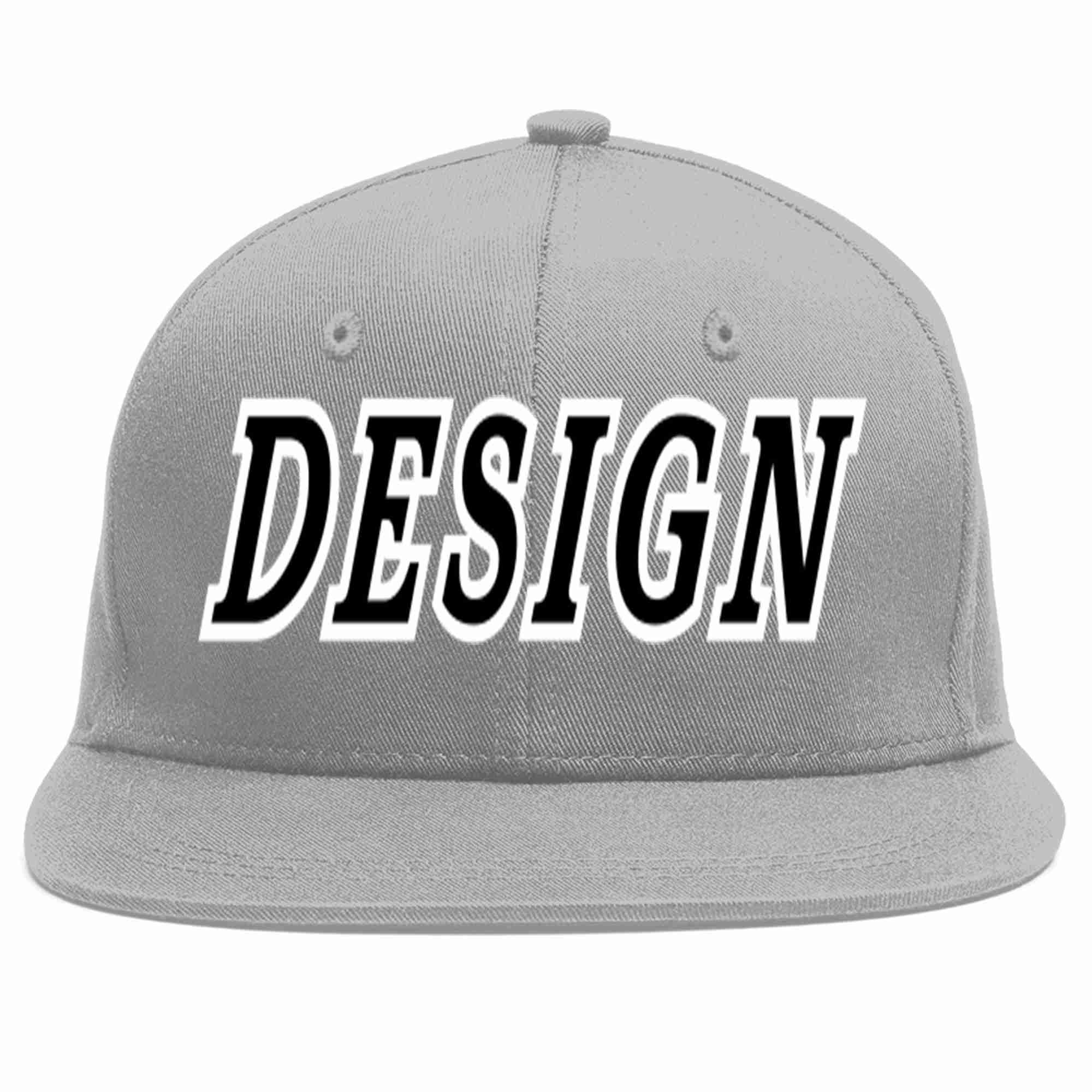 Conception personnalisée de casquette de baseball de sport à avant-toit plat gris noir-blanc pour hommes/femmes/jeunes