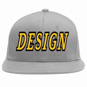 Custom Gray Gold-Black Flat Eaves Sport Baseball Cap Design for Men/Women/Youth