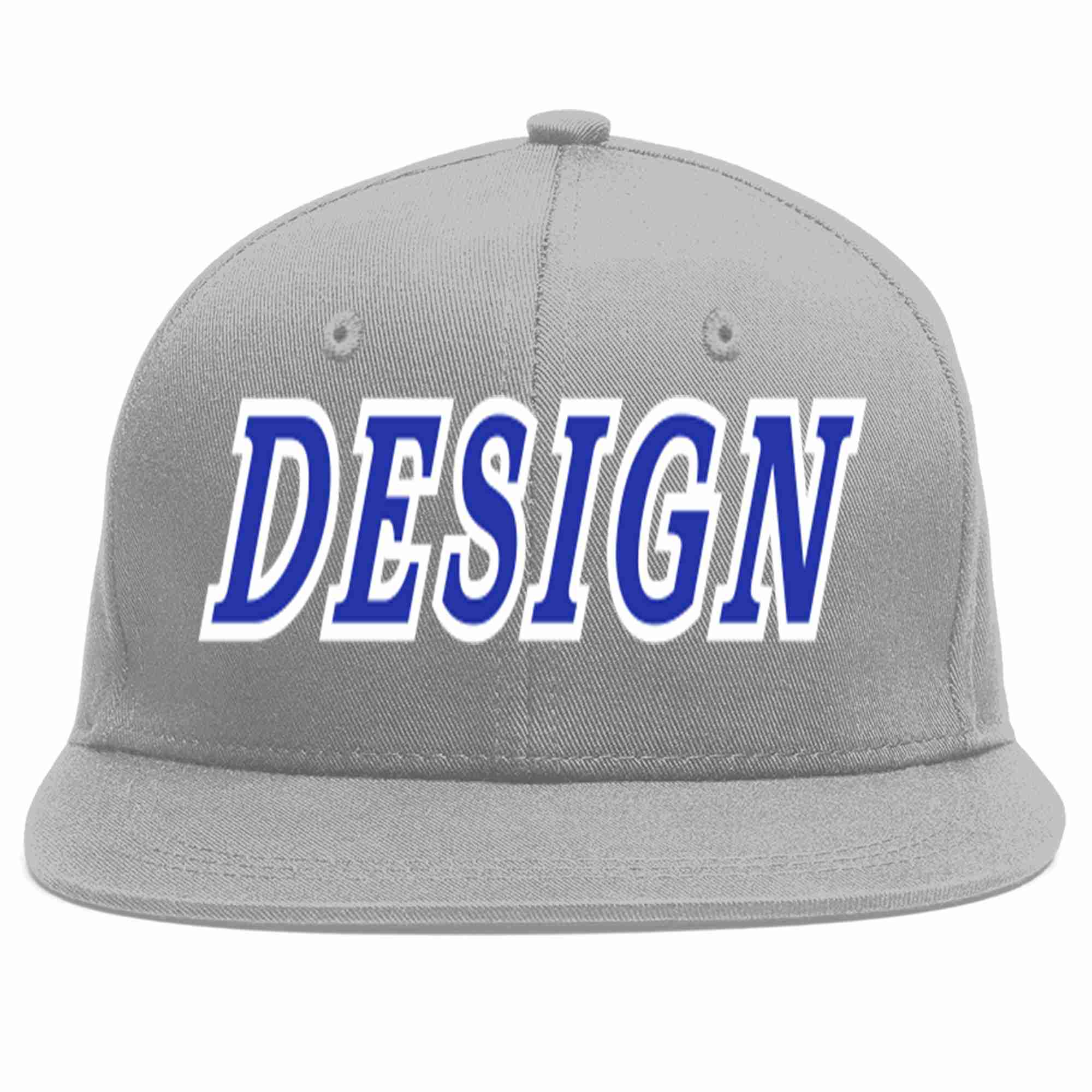 Conception personnalisée de casquette de baseball de sport à avant-toit plat gris royal-blanc pour hommes/femmes/jeunes