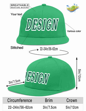 Custom Teal Kelly Green-White Flat Eaves Sport Baseball Cap