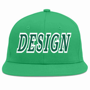 Custom Teal Kelly Green-White Flat Eaves Sport Baseball Cap