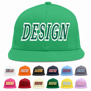 Custom Teal Kelly Green-White Flat Eaves Sport Baseball Cap