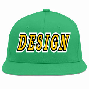 Custom Teal Gold-Black Flat Eaves Sport Baseball Cap