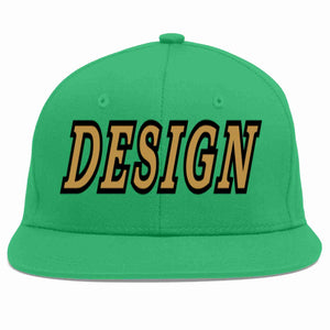 Custom Teal Old Gold-Black Flat Eaves Sport Baseball Cap