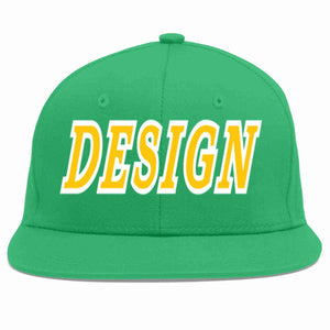 Custom Teal Gold-White Flat Eaves Sport Baseball Cap