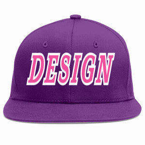 Custom Purple Pink-White Flat Eaves Sport Baseball Cap Design for Men/Women/Youth