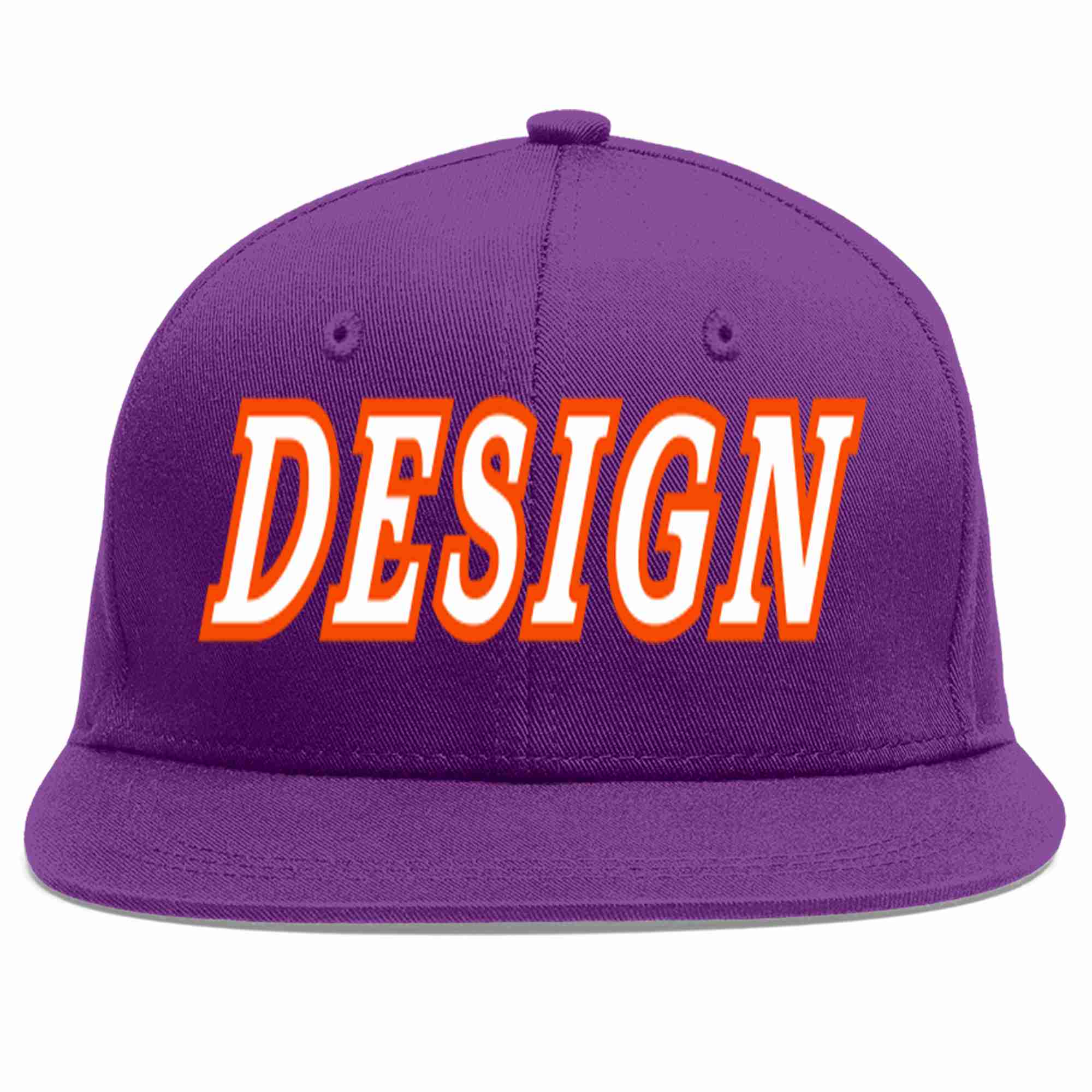 Custom Purple White-Orange Flat Eaves Sport Baseball Cap Design for Men/Women/Youth