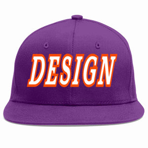 Custom Purple White-Orange Flat Eaves Sport Baseball Cap Design for Men/Women/Youth