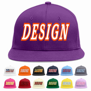 Custom Purple White-Orange Flat Eaves Sport Baseball Cap Design for Men/Women/Youth