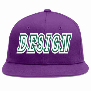 Conception personnalisée de casquette de baseball de sport à avant-toit plat violet blanc-vert Kelly pour hommes/femmes/jeunes