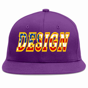 Custom Purple Vintage USA Flag-Gold Flat Eaves Sport Baseball Cap Design for Men/Women/Youth