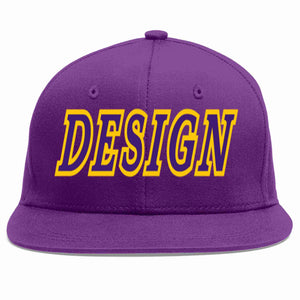 Conception personnalisée de casquette de baseball de sport à avant-toit plat violet violet-or pour hommes/femmes/jeunes