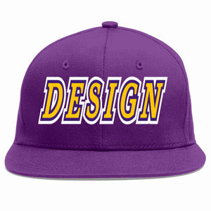 Conception personnalisée de casquette de baseball de sport à avant-toit plat violet or-violet pour hommes/femmes/jeunes