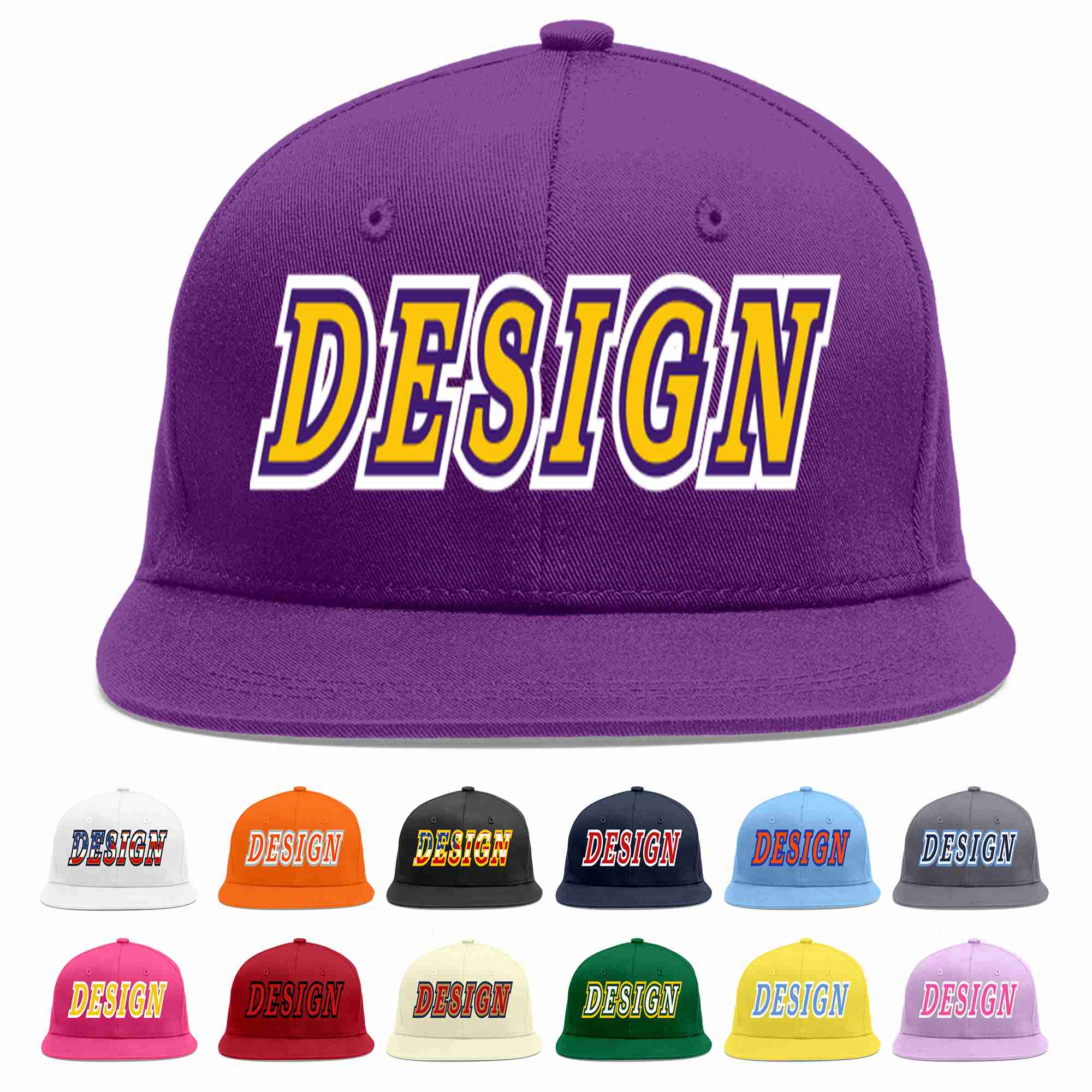 Custom Purple Gold-purple Flat Eaves Sport Baseball Cap Design for Men/Women/Youth