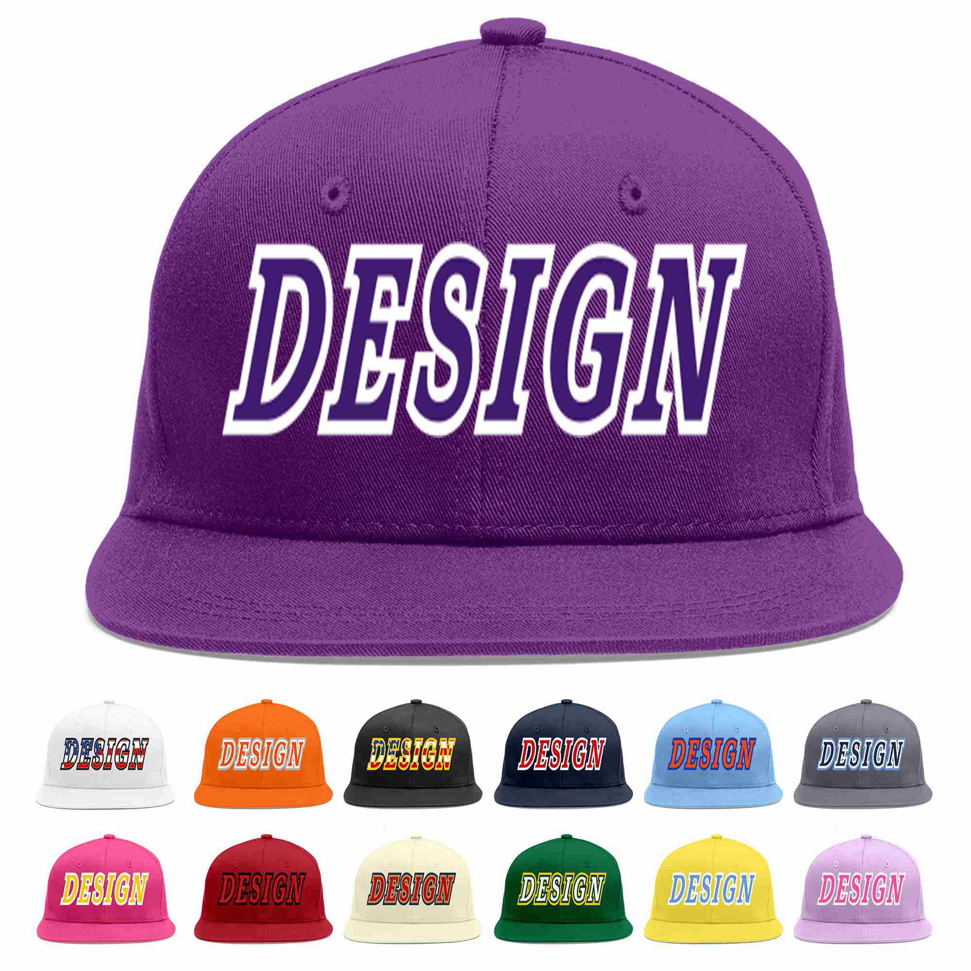 Custom Purple purple-White Flat Eaves Sport Baseball Cap Design for Men/Women/Youth