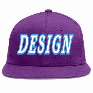 Custom Purple White-Powder Blue Flat Eaves Sport Baseball Cap Design for Men/Women/Youth