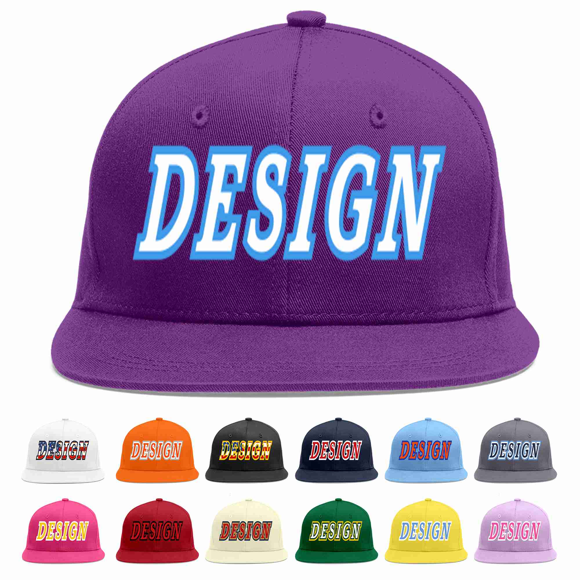 Conception personnalisée de casquette de baseball de sport à avant-toit plat violet blanc-bleu poudré pour hommes/femmes/jeunes