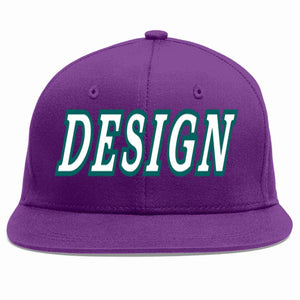 Custom Purple White-Aqua Flat Eaves Sport Baseball Cap Design for Men/Women/Youth