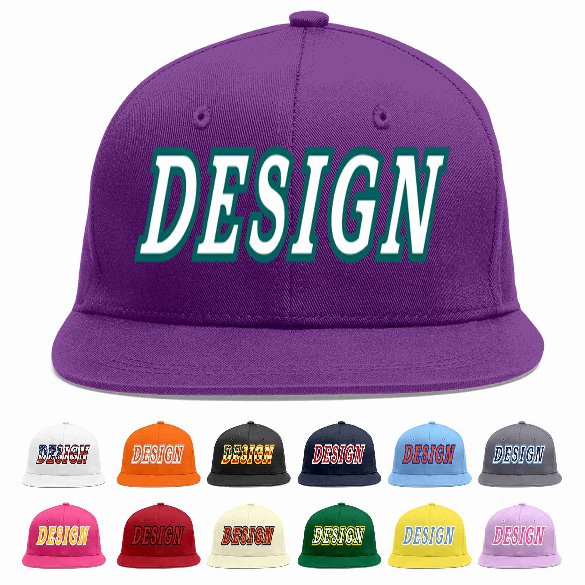 Conception personnalisée de casquette de baseball de sport à Eaves plates violet blanc-aqua pour hommes/femmes/jeunes