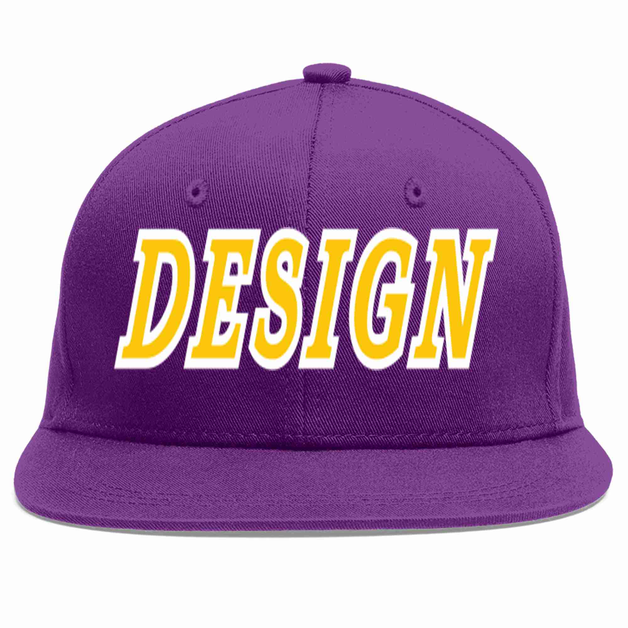 Conception personnalisée de casquette de baseball de sport à avant-toit plat violet or-blanc pour hommes/femmes/jeunes