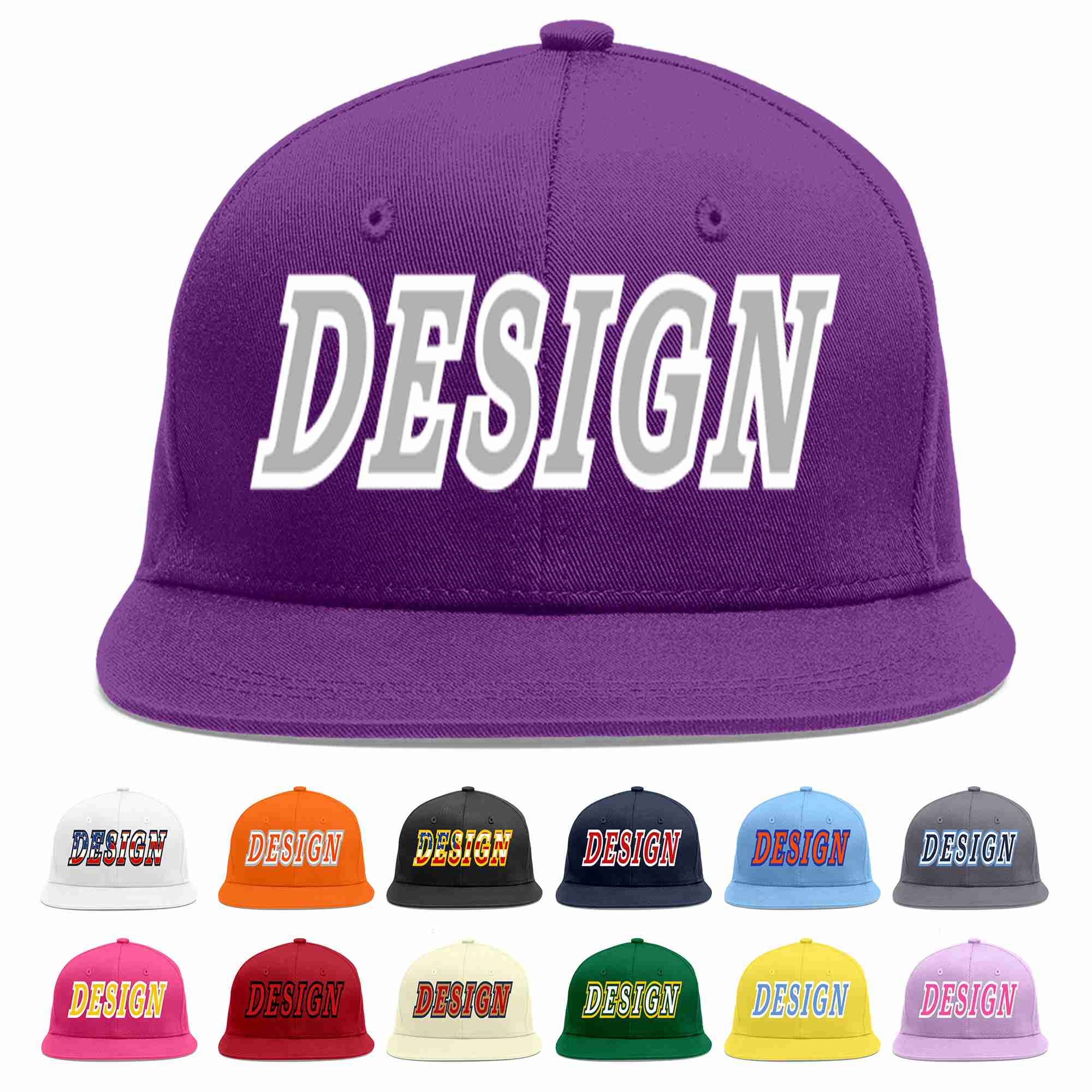 Conception personnalisée de casquette de baseball de sport à avant-toit plat violet gris-blanc pour hommes/femmes/jeunes