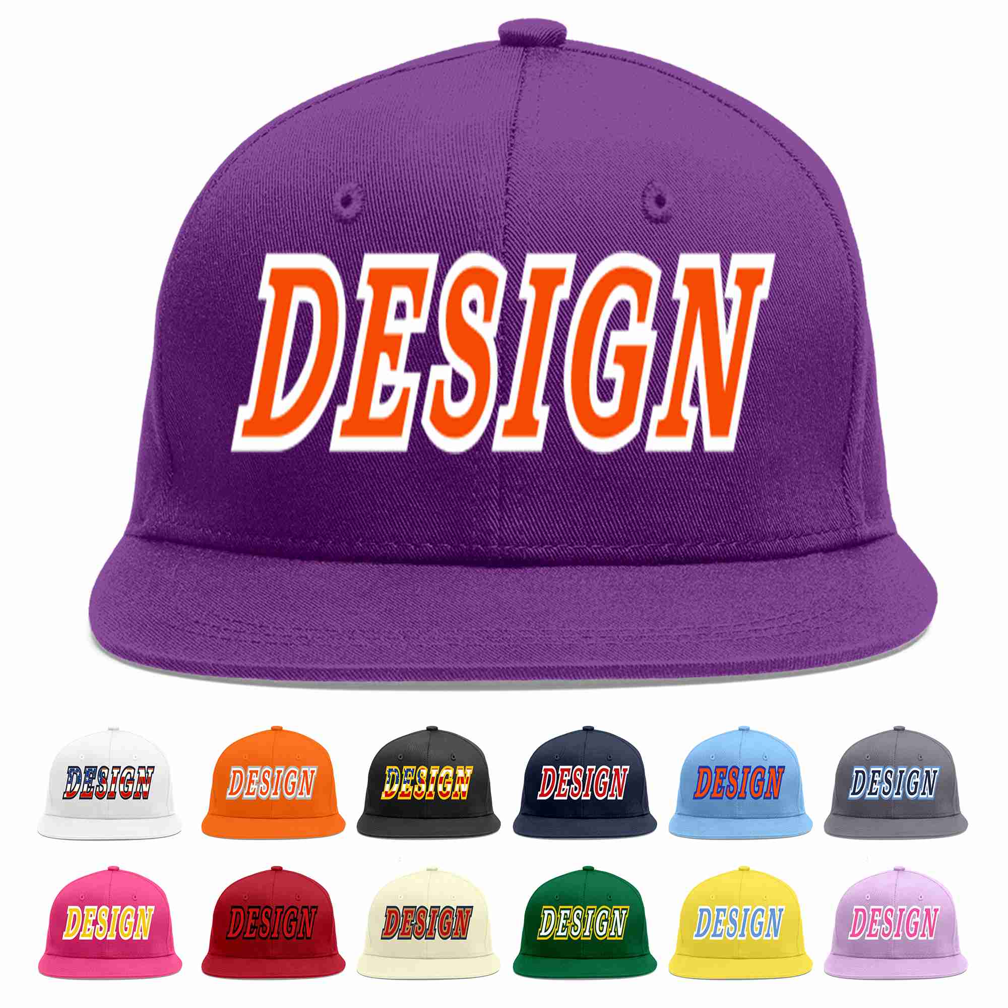 Custom Purple Orange-White Flat Eaves Sport Baseball Cap Design for Men/Women/Youth