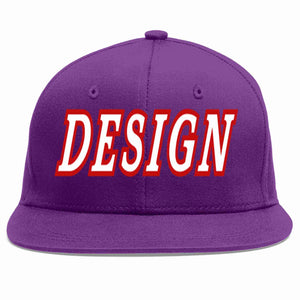 Conception personnalisée de casquette de baseball de sport à avant-toit plat violet blanc-rouge pour hommes/femmes/jeunes