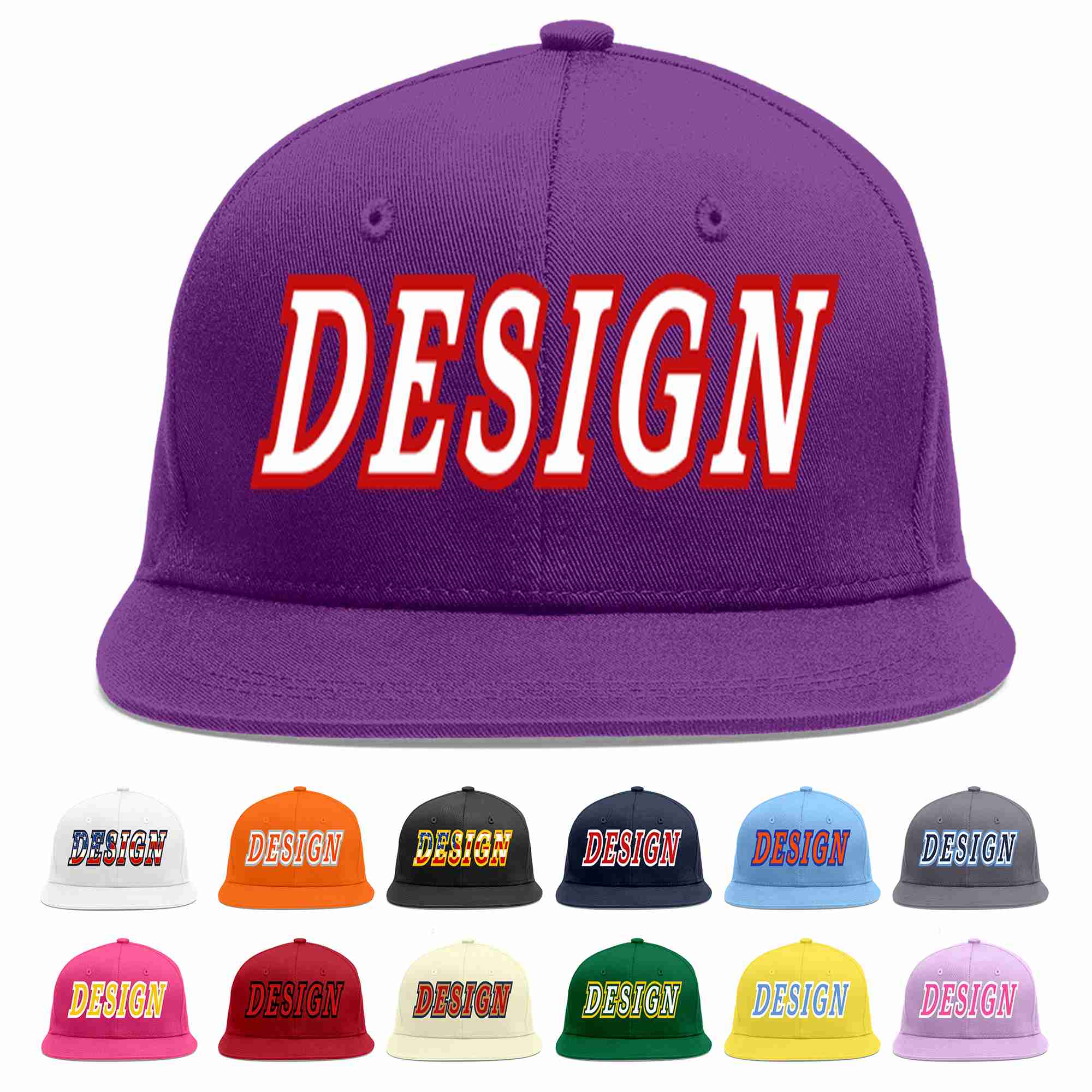 Conception personnalisée de casquette de baseball de sport à avant-toit plat violet blanc-rouge pour hommes/femmes/jeunes