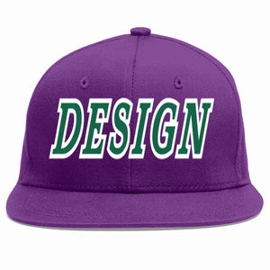 Custom Purple Kelly Green-White Flat Eaves Sport Baseball Cap Design for Men/Women/Youth