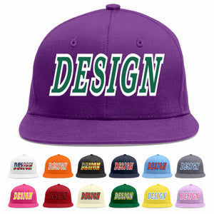 Custom Purple Kelly Green-White Flat Eaves Sport Baseball Cap Design for Men/Women/Youth