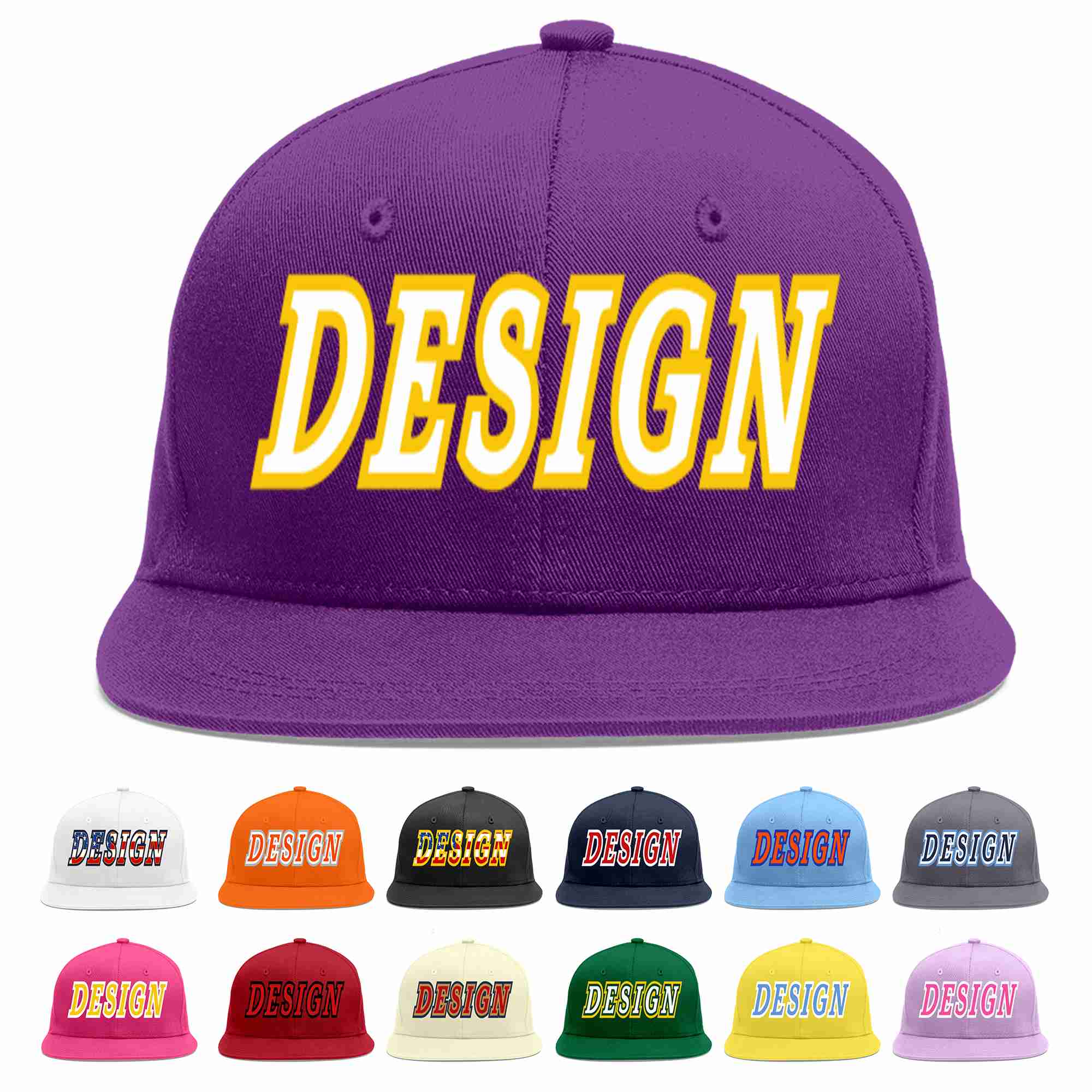 Conception personnalisée de casquette de baseball de sport à avant-toit plat violet blanc-or pour hommes/femmes/jeunes