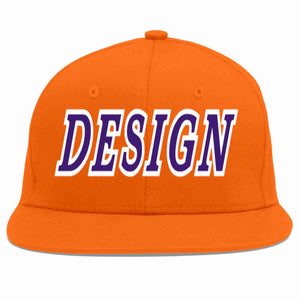 Conception personnalisée de casquette de baseball de sport à avant-toit plat orange violet-blanc pour hommes/femmes/jeunes