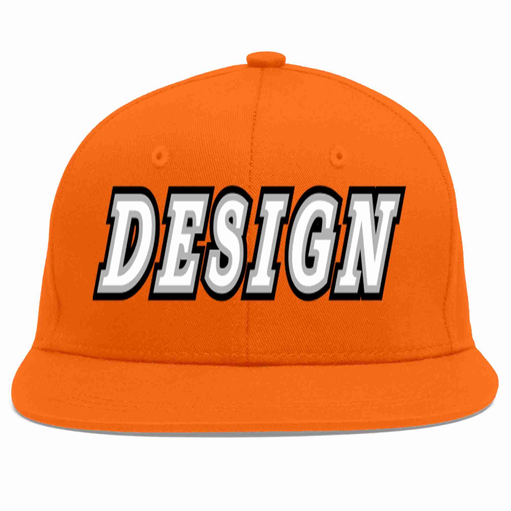 Conception personnalisée de casquette de baseball de sport à avant-toit plat orange blanc-gris pour hommes/femmes/jeunes