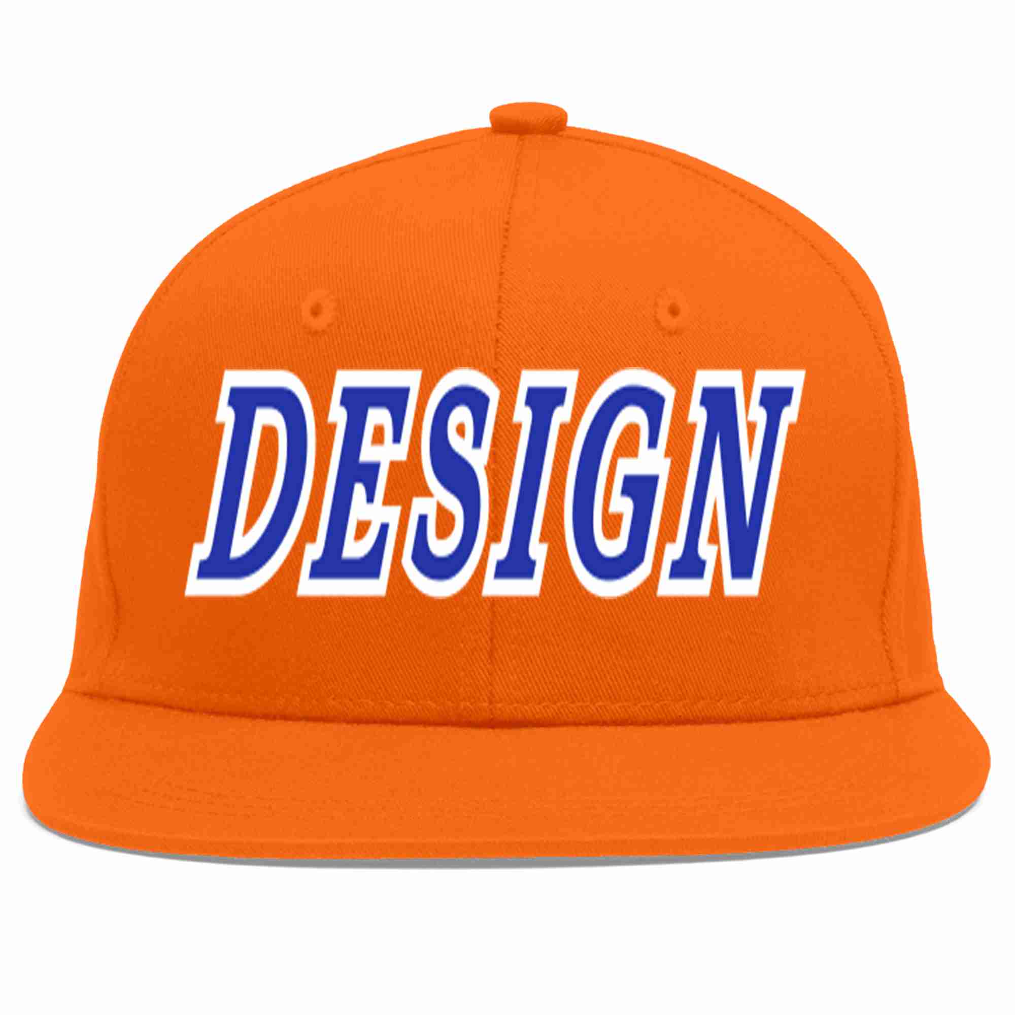 Conception personnalisée de casquette de baseball de sport à avant-toit plat orange royal-blanc pour hommes/femmes/jeunes