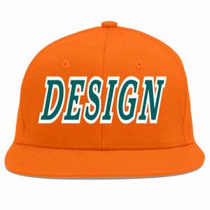 Custom Orange Aqua-White Flat Eaves Sport Baseball Cap Design for Men/Women/Youth