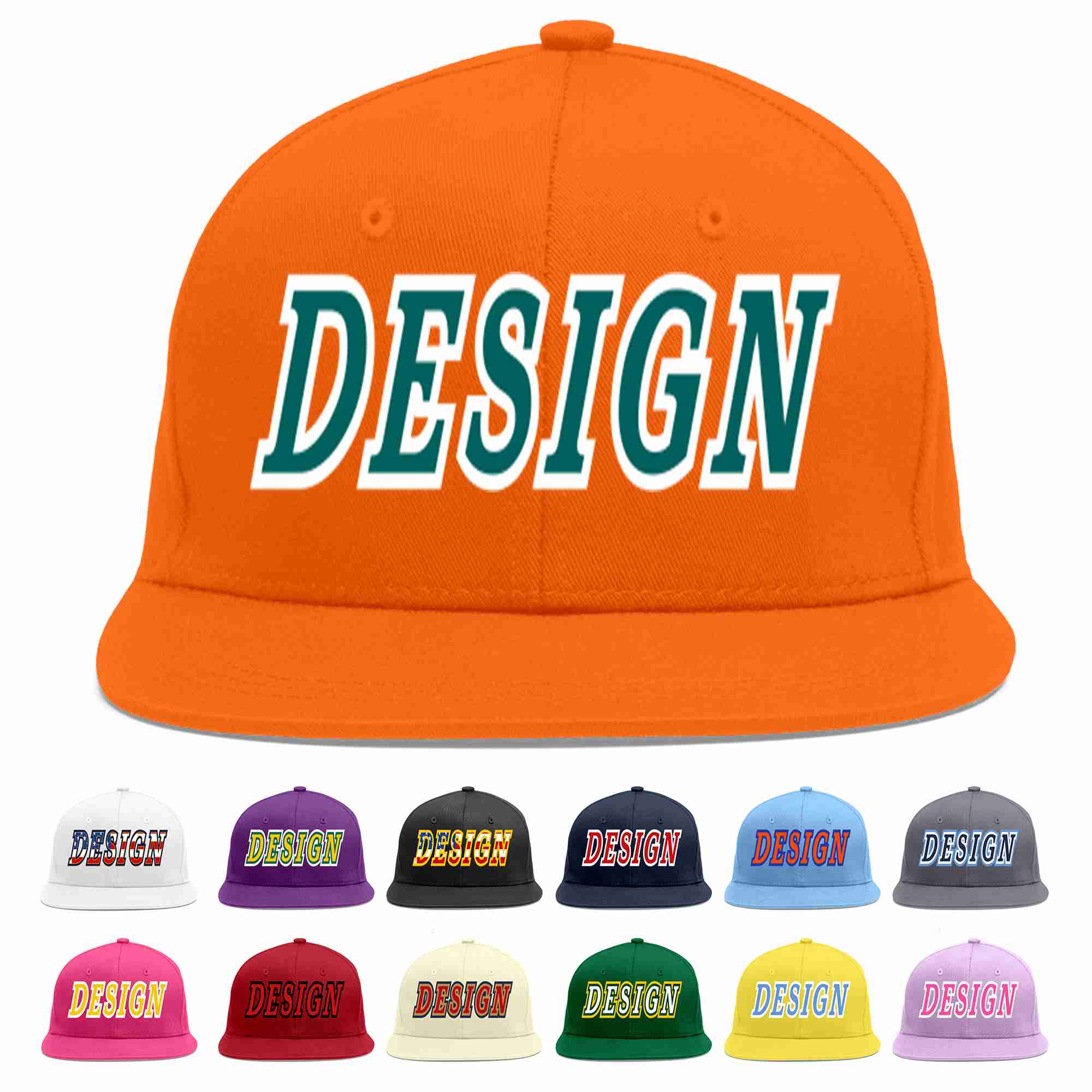 Conception personnalisée de casquette de baseball de sport à avant-toit plat orange aqua-blanc pour hommes/femmes/jeunes