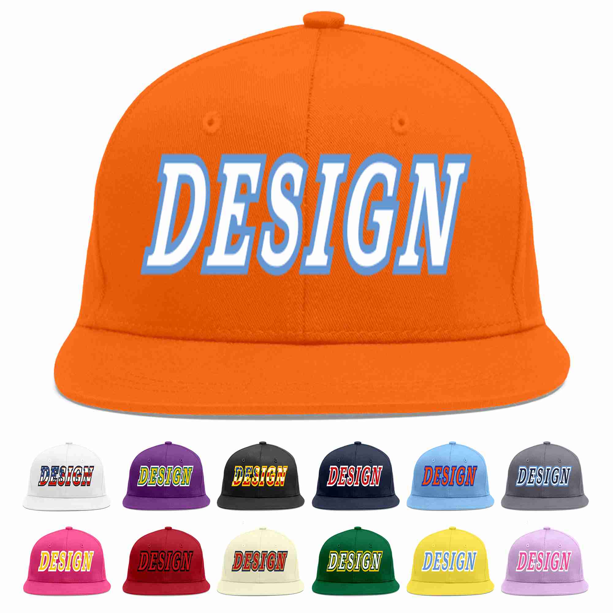 Conception personnalisée de casquette de baseball de sport à avant-toit plat orange blanc-bleu clair pour hommes/femmes/jeunes