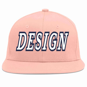 Custom Pink White-Navy Flat Eaves Sport Baseball Cap Design for Men/Women/Youth