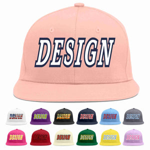 Custom Pink White-Navy Flat Eaves Sport Baseball Cap Design for Men/Women/Youth