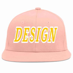 Custom Pink Gold-White Flat Eaves Sport Baseball Cap Design for Men/Women/Youth