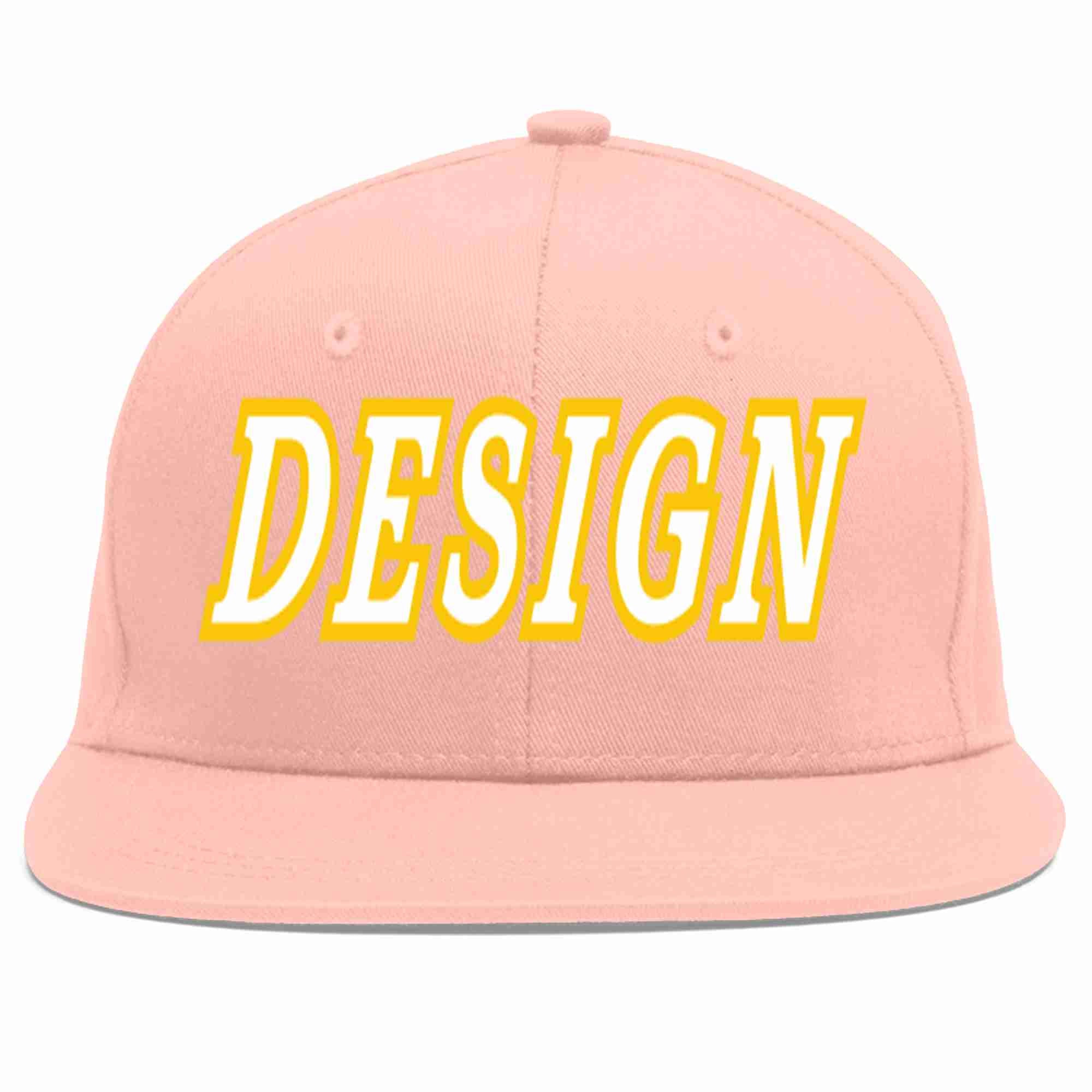 Custom Pink White-Gold Flat Eaves Sport Baseball Cap Design for Men/Women/Youth