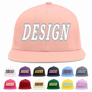 Custom Pink White-Gray Flat Eaves Sport Baseball Cap Design for Men/Women/Youth