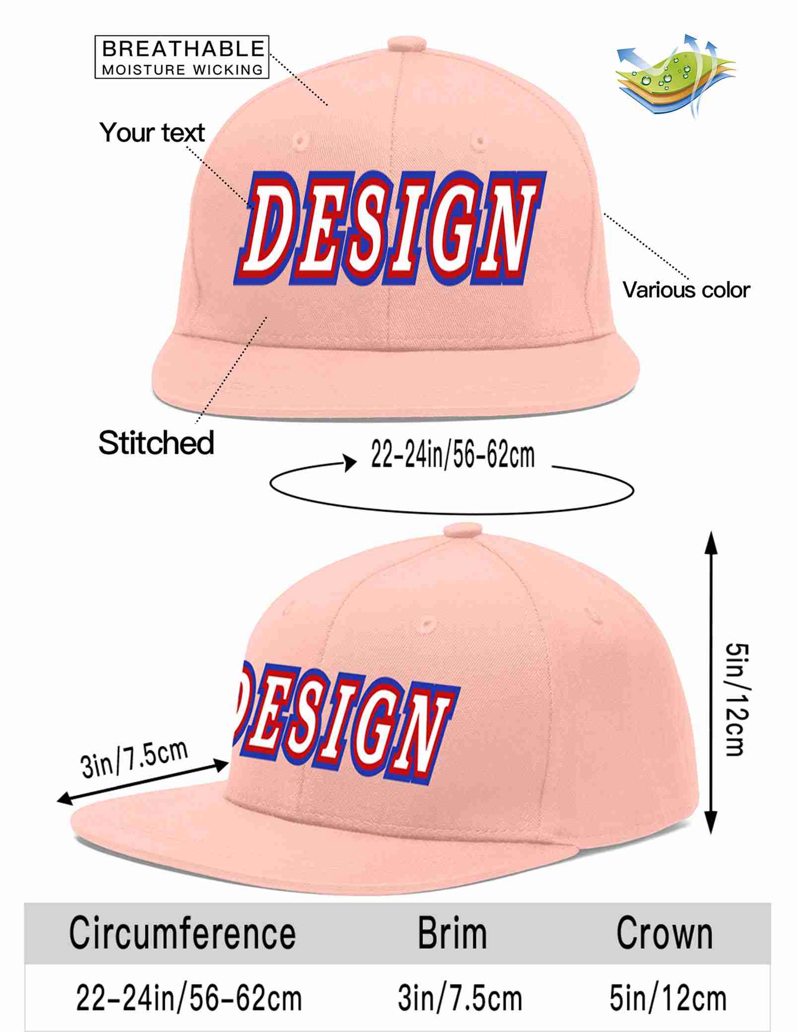 Custom Pink White-Red Flat Eaves Sport Baseball Cap Design for Men/Women/Youth