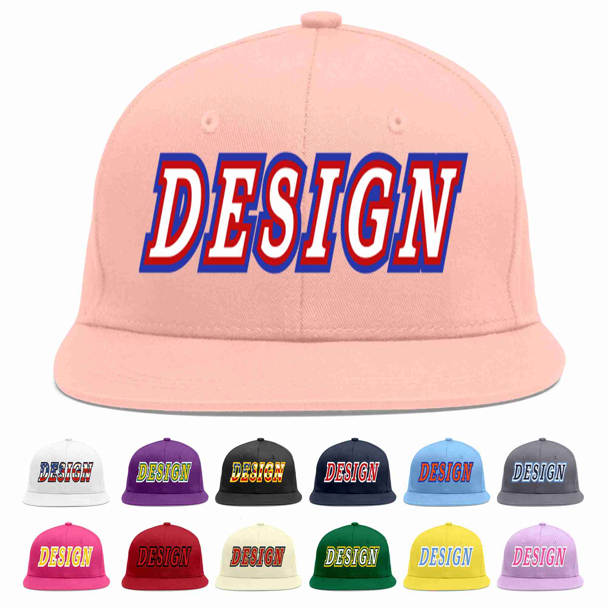 Custom Pink White-Red Flat Eaves Sport Baseball Cap Design for Men/Women/Youth