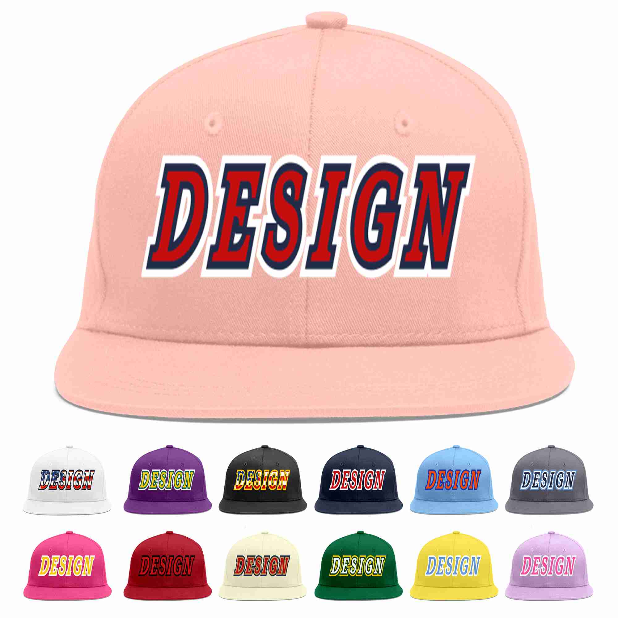 Custom Pink Red-Navy Flat Eaves Sport Baseball Cap Design for Men/Women/Youth