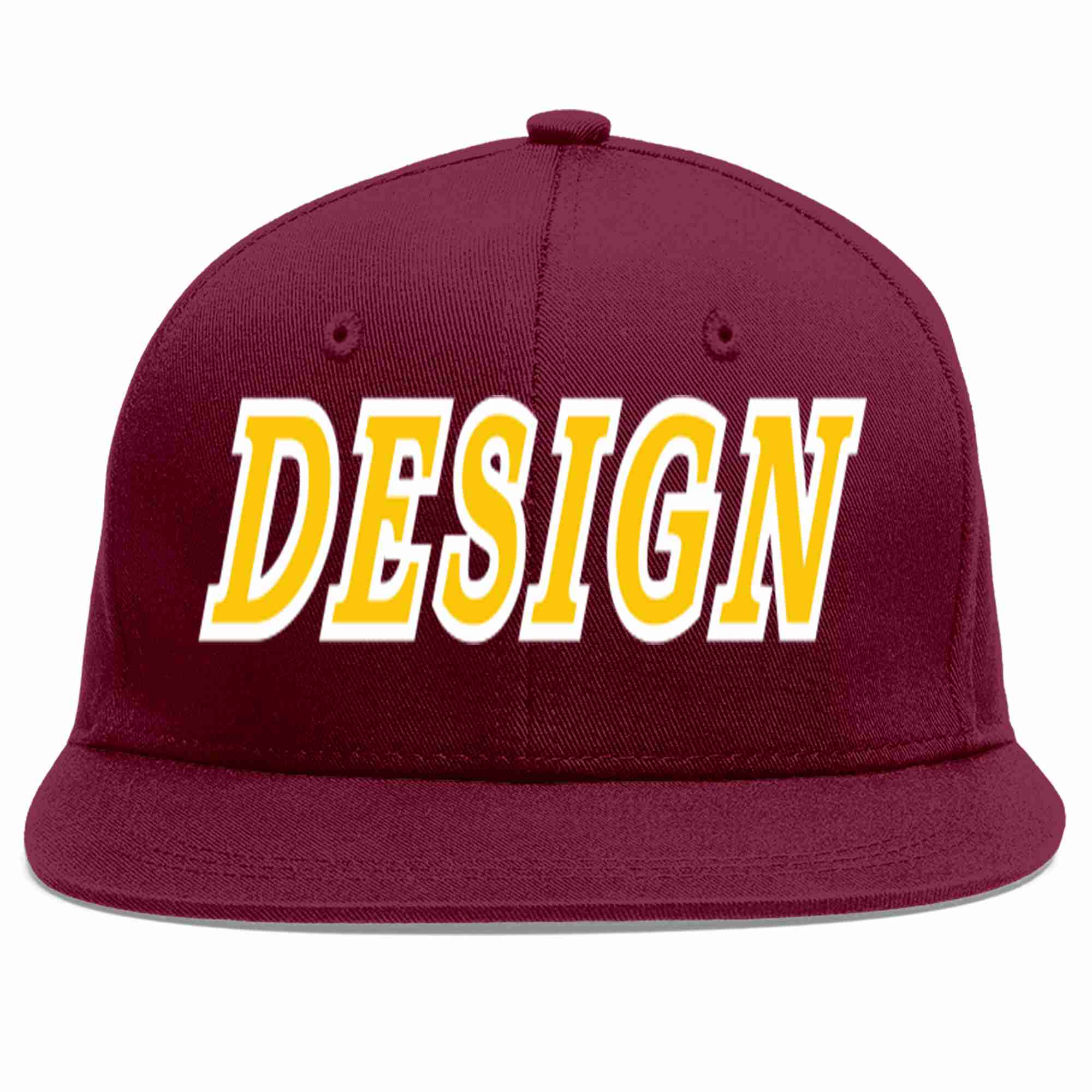 Custom Crimson Gold-White Flat Eaves Sport Baseball Cap Design for Men/Women/Youth