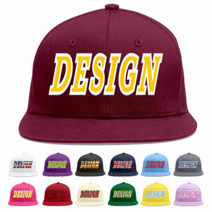 Custom Crimson Gold-White Flat Eaves Sport Baseball Cap Design for Men/Women/Youth